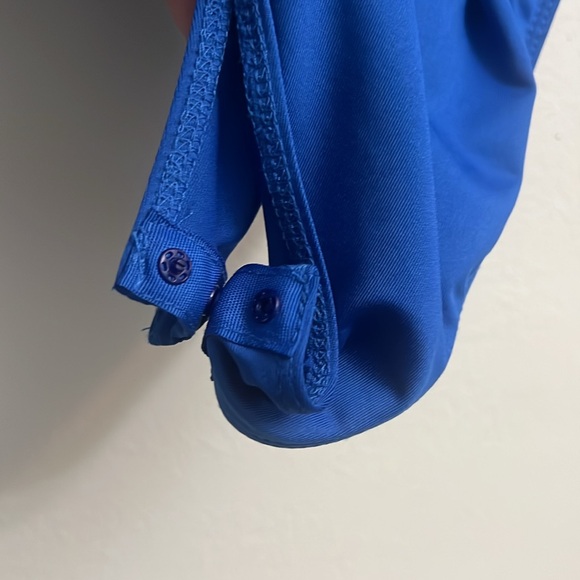 Silk look Royal Blue Long Sleeve Bodysuit Deep V neck - Picture 6 of 7